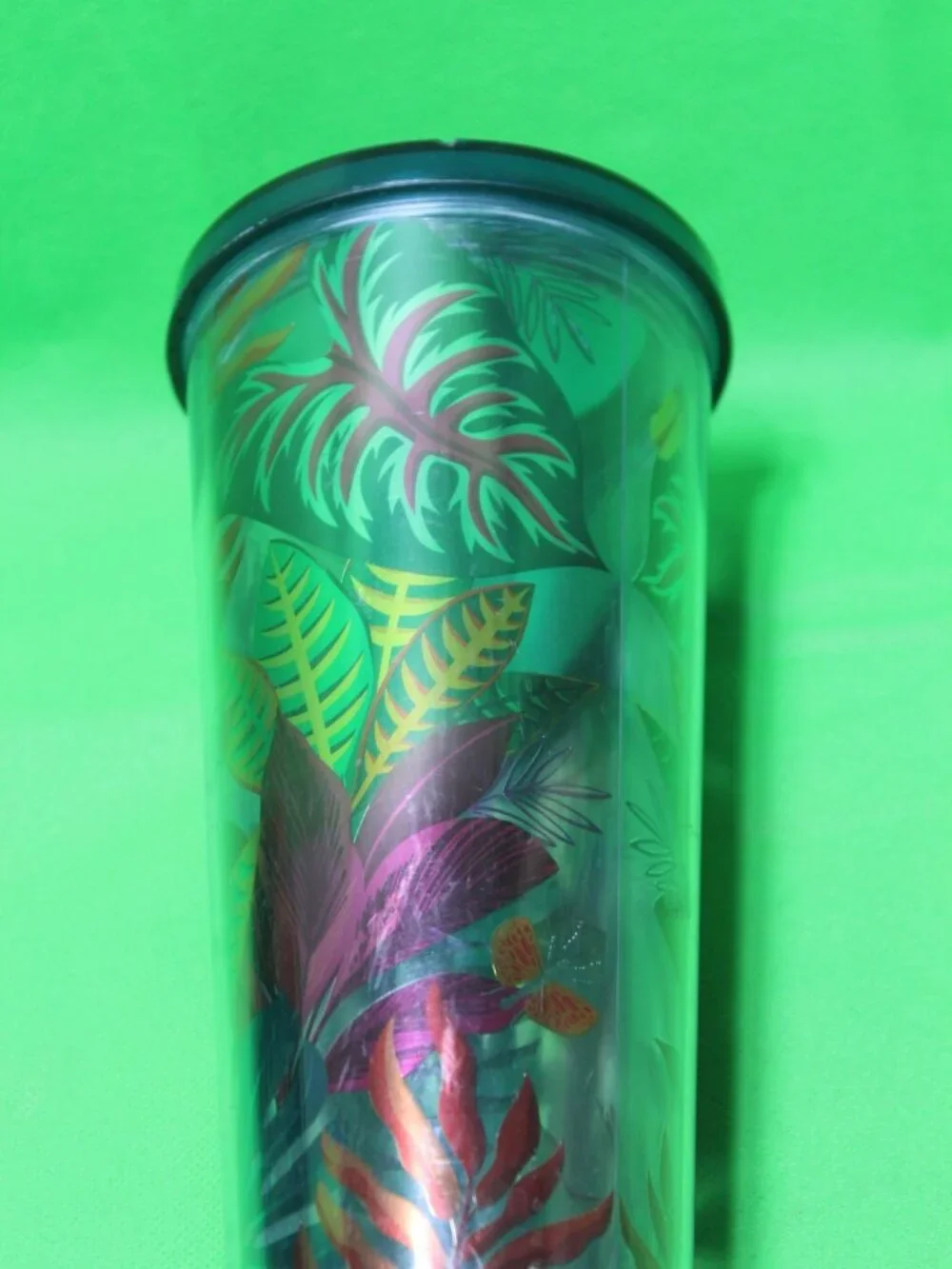 Starbucks Metallic Tropical Leaves Aloha Tumbler Cold Cup Venti 24oz No Straw